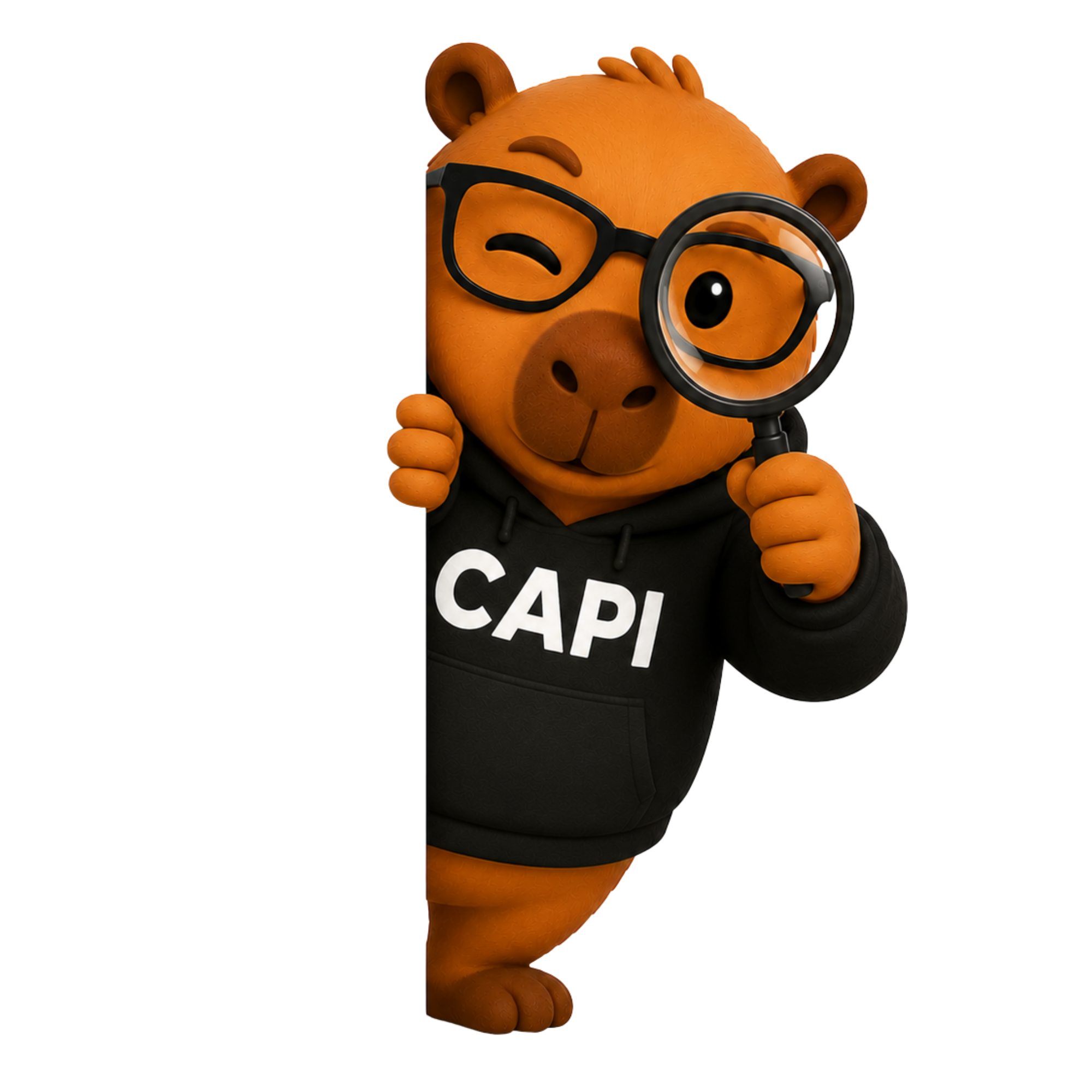 Capi analisando seu negócio com lupa